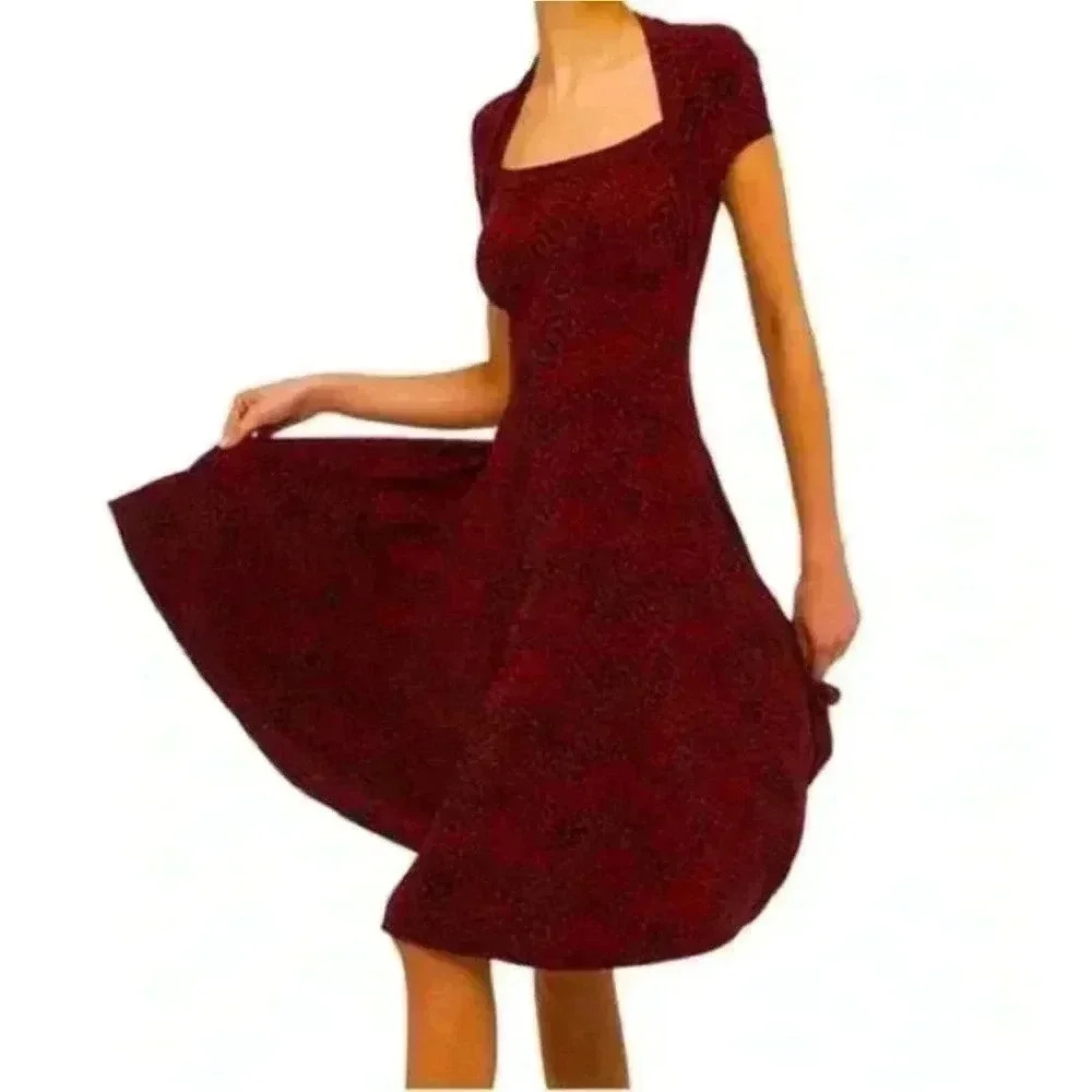 Norma Kamali Red Cheetah Midi Dress Fit and Flare - size Medium